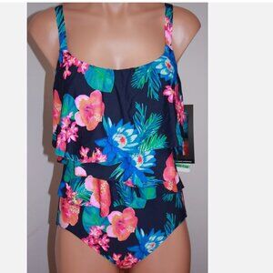NWT Coco Reef Swimsuit one piece Sz 12 36D Ruffle Maillot Navy Capta underwire